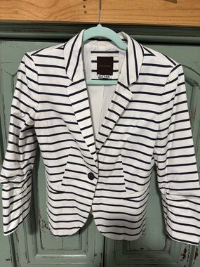 The Limited White Blazer with Navy Stripes